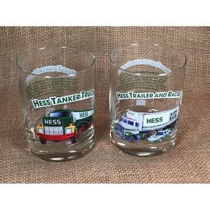 Vintage Hess 1996 Classic Truck Series Drinking Glasses Set of 2 Tanker Trailer